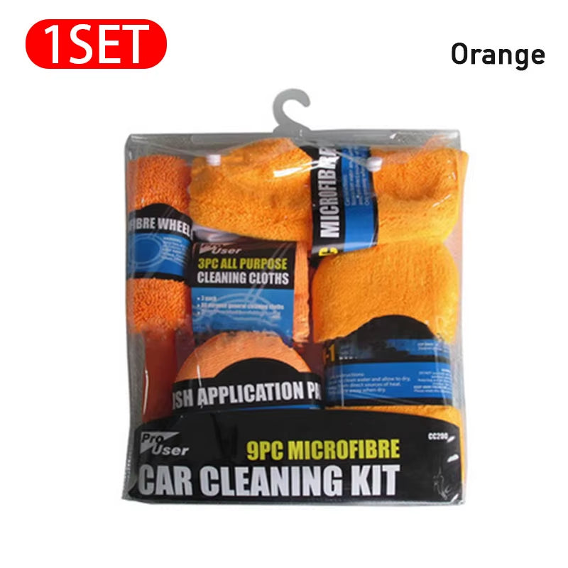 SEAMETAL 9Pcs Car Wash Cleaning Kits Microfiber Towels Blush Sponge Wash Glove Polish Care Applicator Pads Car Wash Accessories