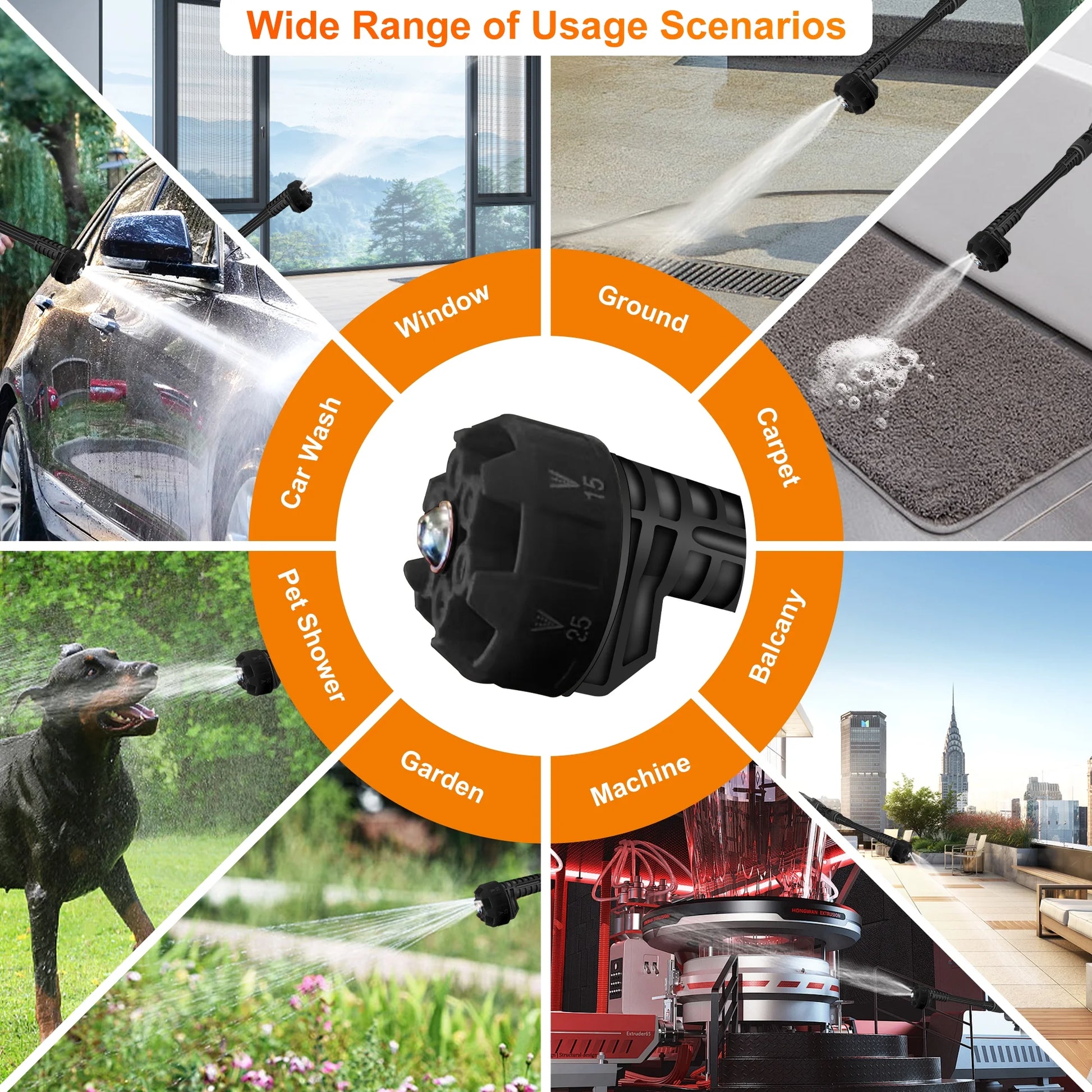 Cordless Pressure Washer, 970PSI Portable Pressure Washer, High Power Handheld Washer with 6-In-1 Adjustable Nozzle, 24V 2000 Mah Battery for Car, Floor, Garden