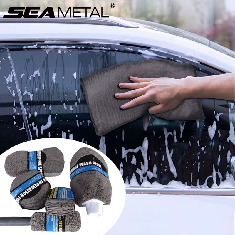 SEAMETAL 9Pcs Car Wash Cleaning Kits Microfiber Towels Blush Sponge Wash Glove Polish Care Applicator Pads Car Wash Accessories
