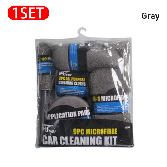 SEAMETAL 9Pcs Car Wash Cleaning Kits Microfiber Towels Blush Sponge Wash Glove Polish Care Applicator Pads Car Wash Accessories
